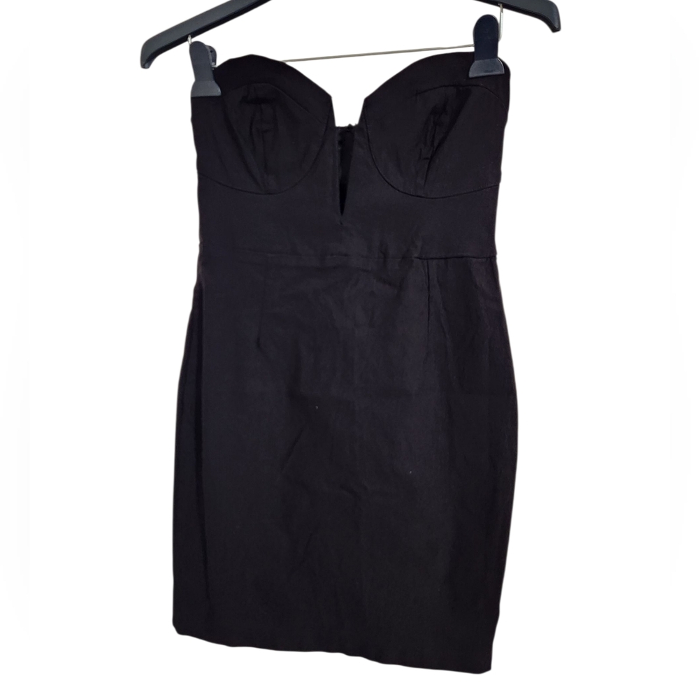Solemio Black Bodycon Sweetheart Deep V Dress Women's L Corset Top